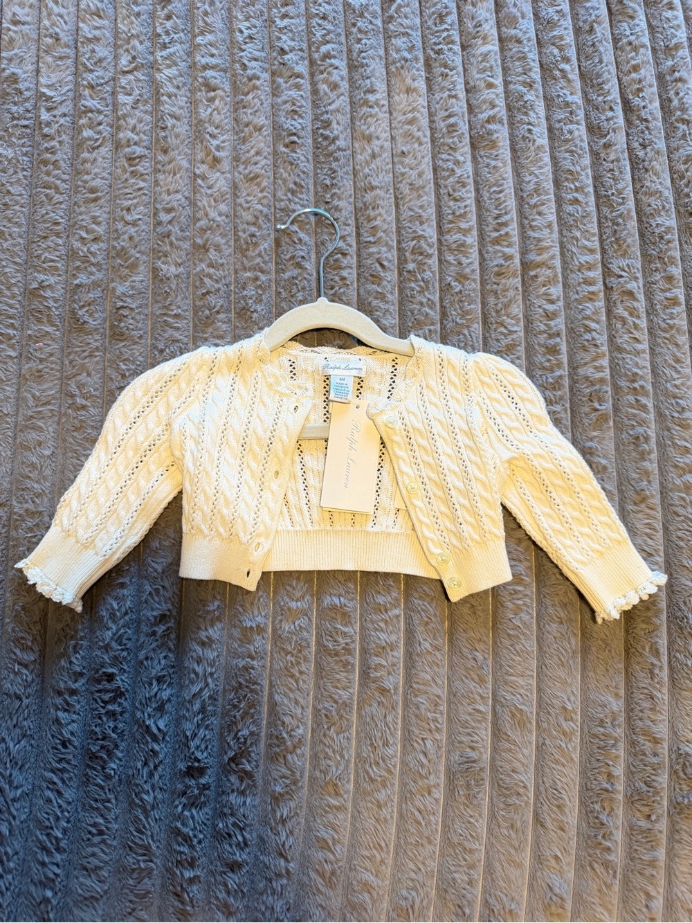 Ralph Lauren Cream Openwork Knit Baby Cardigan